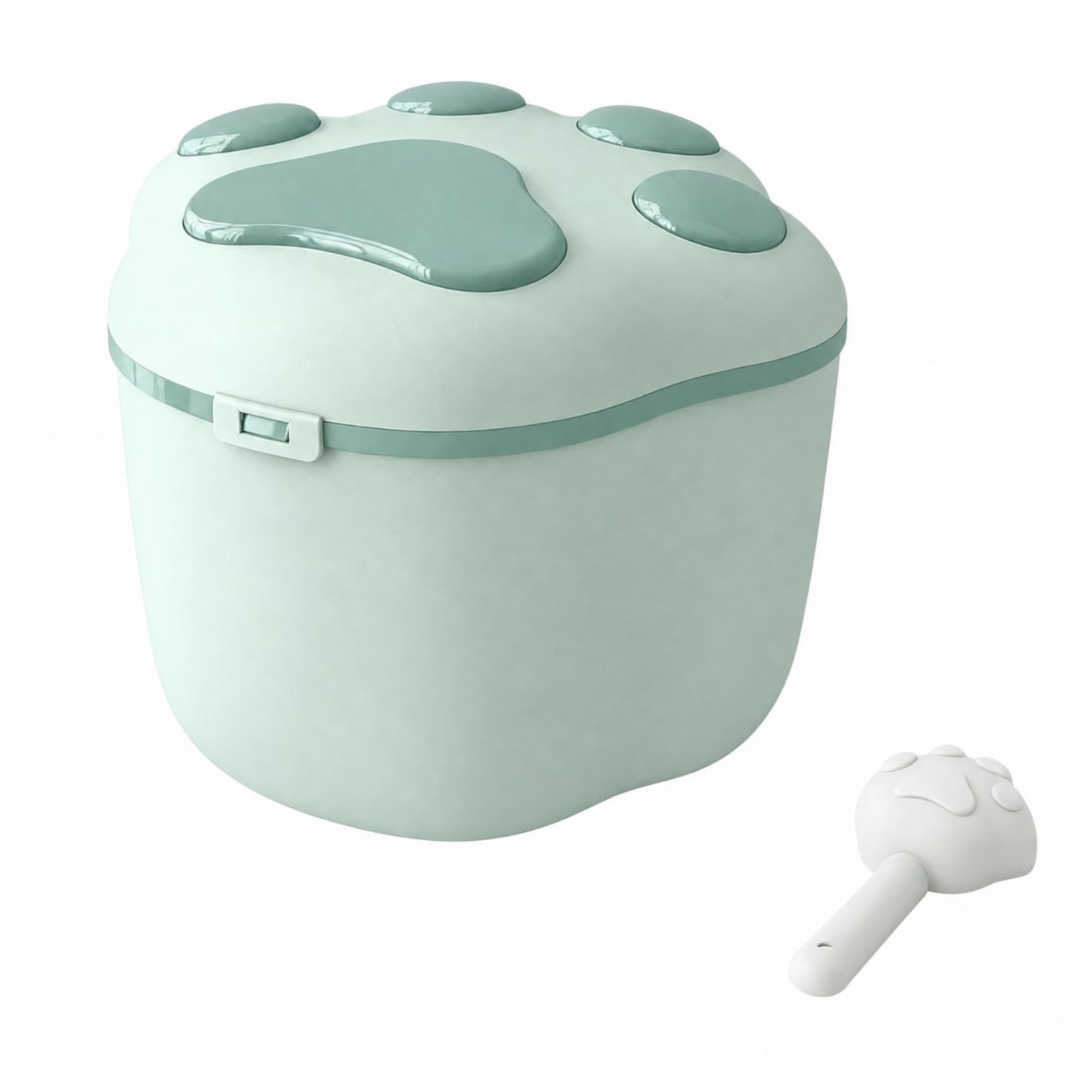 Cubo Industrial con Tapa para Almacenar Mascotas con Compartimento y Incluido para Ración Diaria Acuado para Cocina y Alimentación, Verde