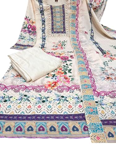 Image of Floral Pakistani Lawn Suit for Women - Embroidered Tunic with Dupatta