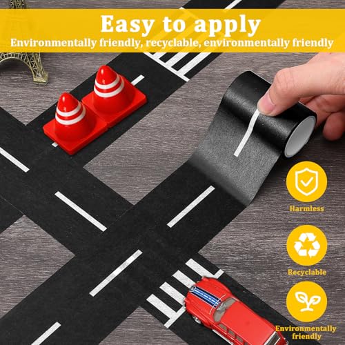 2 Stück Straßen Klebeband, Autobahn Eisenbahn Straßen Klebeband Straßenband Für Kinder Schwarzes Straßenband DIY Autobahn Tape Für Spielen Und Lernen Kindergeburtstagsparty Rennparty-Dekoration