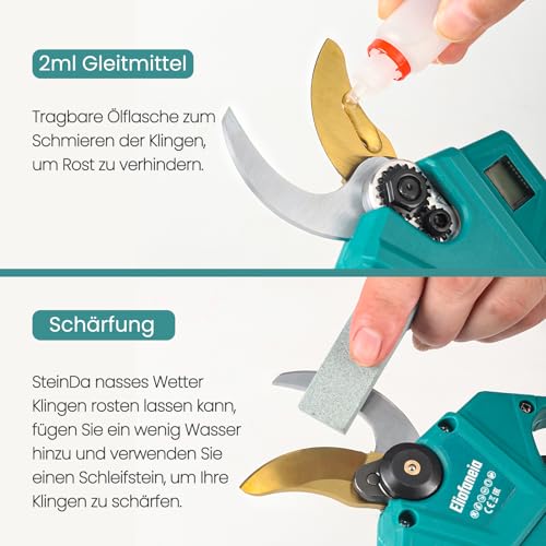 Akku Astschere Akku Baumschere,Max 30MM Schnittdurchmesser,Professionelle Elektrische Gartenscheren mit Sicherheitsschalter 2x 21V 2000mAh Batterien,LCD Anzeige,Ladegerät,für... – Bild 7