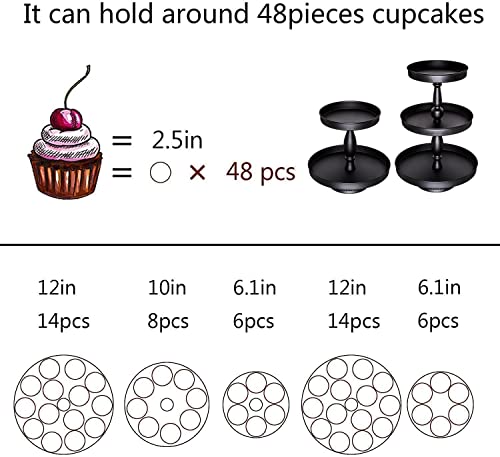 Weharnar Tiered Serving Tray Stand, Cupcake Stands 2 Tier Tray & 3 Tier Tray, Black Cupcake Stand For 50 Cupcakes Round, Cupcake Tower Display Stand Sets For Dessert Table #TOP3