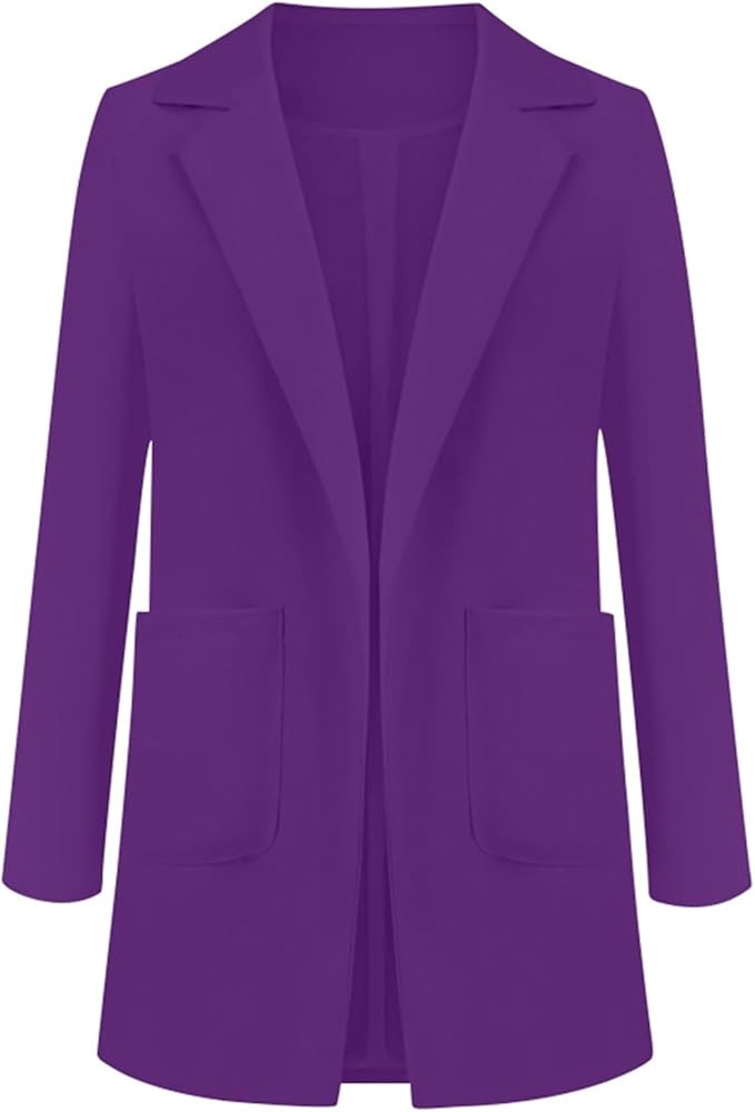 2025 - Dames effen mantel met open voorzakken, gebreide jas, formeel pak, lange mouwen, formele jas, blouse, werk- en kantoorjas-bovenstuk, winter, waterdicht, geel, XXL