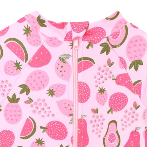Image of Baby Toddler Girl Long Sleeve Ruffle Swimsuit One Piece Zipper Rash Guard Bathing Suit with UPF 50+ Sun Protection