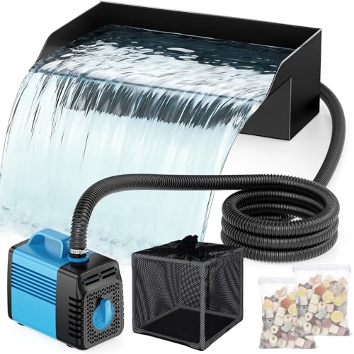 Kit de cascade pour bassin - Filtre de 30 cm avec pompe à cascade de 2500 l/h et cage filtrante - Tube ondulé de 3 m pour étangs de jardin en plein air