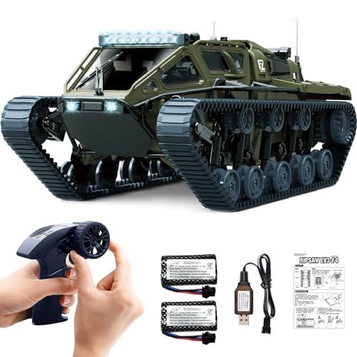 Mostop RC Tank 2.4Ghz Remote Control Car Military Crawler, 1:16 Scale Off Road RC Tracked Army Vehicle Model Tank Toy with 2 Batteries,All-Terrain Drifting Car with Lights, Great Gift for Boys