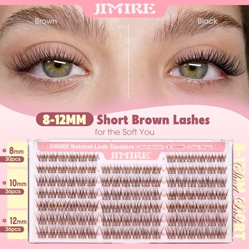 Image of Brown Lash Clusters 8-12MM Short Lashes Clusters Wispy Individual Lashes with Clear Band C-Curly Cluster Eyelash Extensions 120Pcs DIY Lash Extensions at Home by JIMIRE