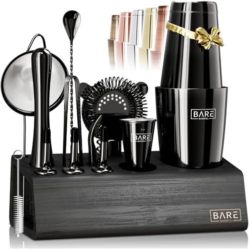 BARE BARREL® Mixology Kit de bar pour barman | Ensemble shaker à cocktail 14 pièces | Outils de mélange pour barman à domicile | Comprend 35 cartes de recettes | Coffret cadeau (shaker Boston de 800