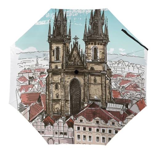 Parapluie automatique résistant : un modèle compact à motif floral bleu