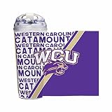 Rico Industries NCAA Western Carolina Catamounts Standard 24oz Acrylic Tumbler with Hinged Lid, Officially Licensed Double Wall Tumbler with Straw,White