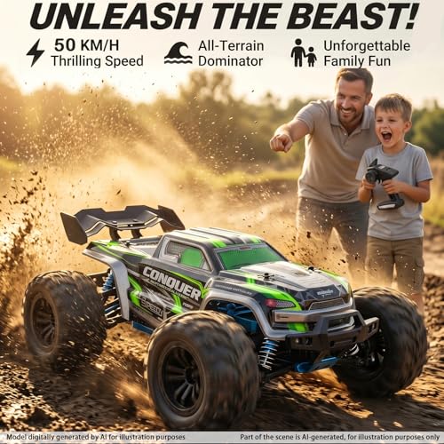 Image of RC Cars 1:16 Remote Control Car 50 KMH High Speed Fast 4WD RC Truck for Kids Adult Boy Toys 2.4 GHz All Terrains RC Buggy Off-Road Drift RC Monster Trucks with 2 Rechargeable Batteries (Red)