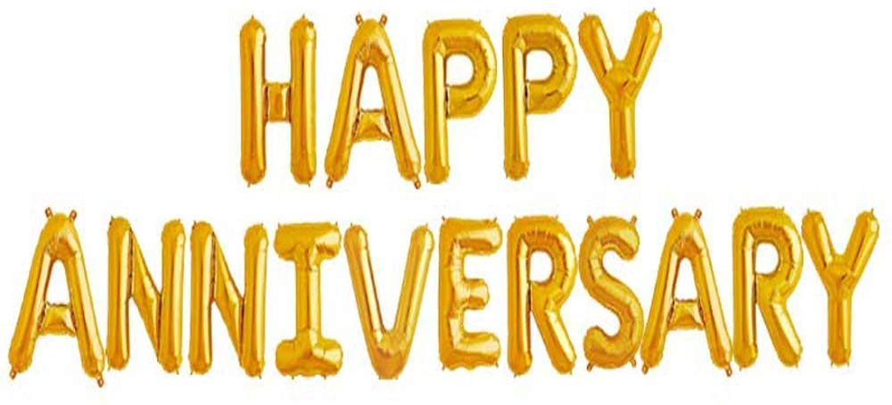 Propsicle 16" Golden Happy Anniversary Decoration Foil Balloon For Wedding Marriage Anniversary - 16 Balloons