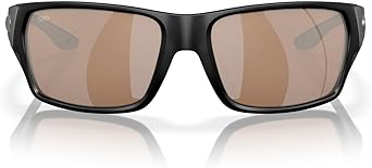 Costa Del Mar Men's Tailfin Polarized Rectangular Sunglasses, Matte Black/Copper Silver Mirrored 580G, 57 mm