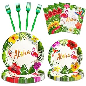 Luau Tropical Party Decorations, Jestar 96PCS Flamingo Hawaiian Party Plates and Napkins Aloha Summer Beach Themed Party Supplies Pool Party for Birthday Beach Pool Party Serves for 24
