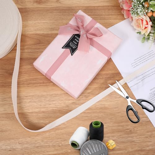 Soft Natural Twill Tape Ribbon Herringbone Webbing Sewing for DIY Craft Making, 100% Cotton Ribbon for Packing Garment Accessories Handmade Seed Tape (Beige)