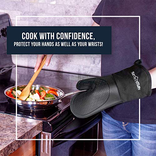 Oven Mitts Heat Resistant 500 Degrees - 2 Extra Long Silicone Oven Mitt Pot Holders - Food Safe Oven Gloves - BPA Free and FDA Approved - Soft Inner Lining - Black - Thumbnail 7