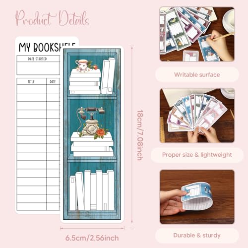 100 Pieces Reading List Bookmarks Book Tracker Bookmarks Bookshelf Design Library Card Bookmark Reading Log Bookmark Double-Sided Reading Page Markers for Book Lovers Women Students School Supplies - Thumbnail 3