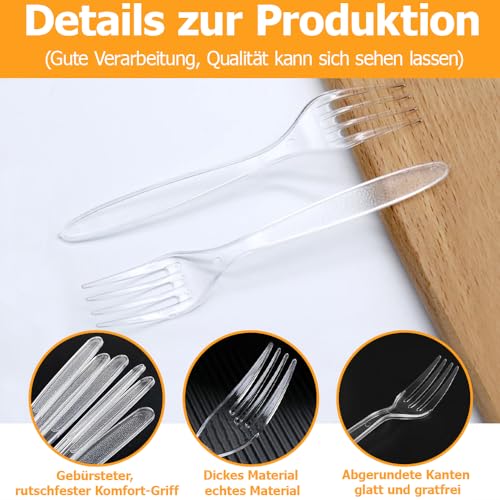 Plastikbesteck, 200 Stück Plastikgabeln, Party Besteck Plastik, Party Besteck Wiederverwendbar für Familie Partys Geburtstagsfeiern Hochzeiten
