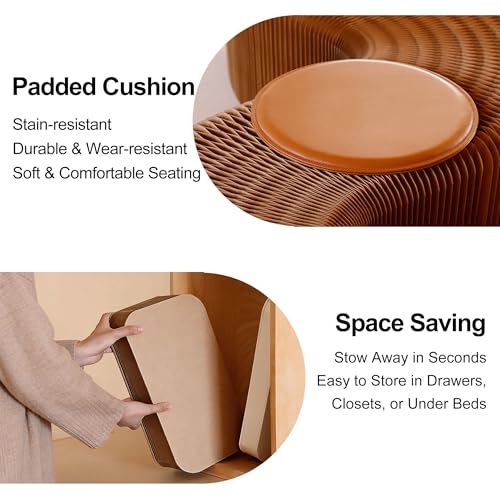 Image of Kraft Paper Rectangle Ottoman - Collapsible Stool with 3 Cushions, 330 lbs Honeycomb Folding Bench, Aesthetic Portable Stool, Entryway Bench & Space-Saving Vanity Seat (Brown-B, 4 Seats)