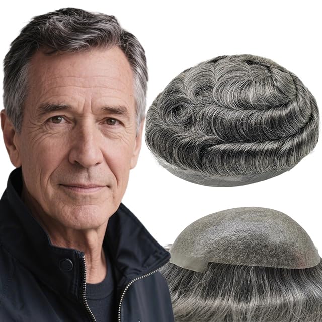 Yanahair Protesi Capelli Uomo Toupee per Uomini Parrucchini Parrucca Uomo Parrucche 100% Europeo Capelli Umani Veri 0.04 V-loop PU pelle sottile Ondulato Toupet 8x10”,#1B60
