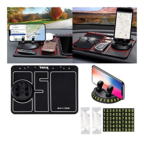 Tapis antidérapant 4 en 1 pour Voiture,Non-Slip Phone Pad for Car,Tapis Support Telephone Voiture avec Support de Téléphone Portable Rotatif à 360 °,Aromathérapie, Phone Number Plate (Blanc) Cover
