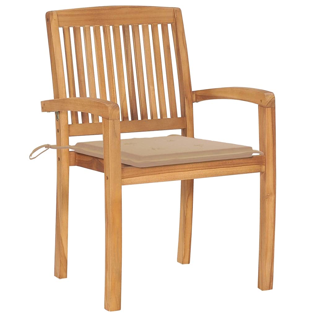vidaXL Sedie da Giardino Impilabili 4 pz con Cuscini Massello di Teak