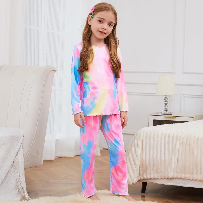 CHILDRENSTAR Girls Pajamas Set Long Sleeve Sleepwear Shirt Pant Shirring Ribbed Lounge Clothes For Kids3