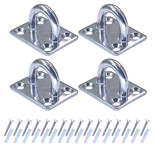 ciciment Stainless Steel Eye Plate Set - 4pcs Heavy-Duty M8 Square Pad Eye Plates with Screws for Wall & Ceiling Hanging
