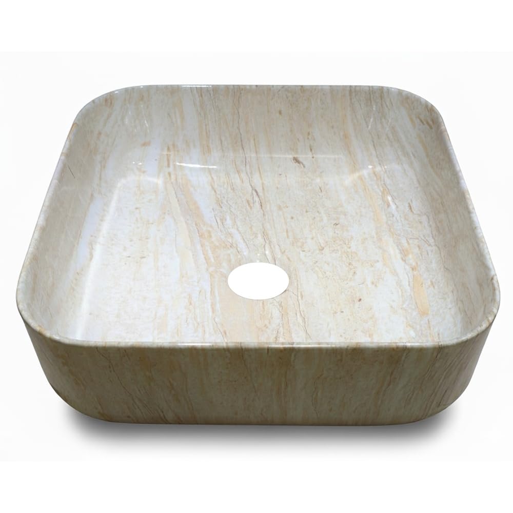 Marble Luxe Square Beige Marble Effect Ceramic Counter Top Basin