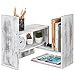 MyGift Adjustable Whitewashed Solid Wood Desktop Storage Organizer Display Shelf Book Rack, Office Desk Bookshelf