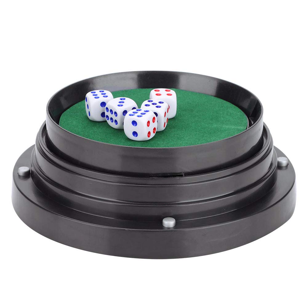 Leatherette Dice Cup with Lid,Dice Shaker Cup,Automatic Dice Roller Cup,Professional KTV Pub Bar Hand Shaking Dice Cup Shaker Battery Powered with 5 Dices(Batteries Not included)