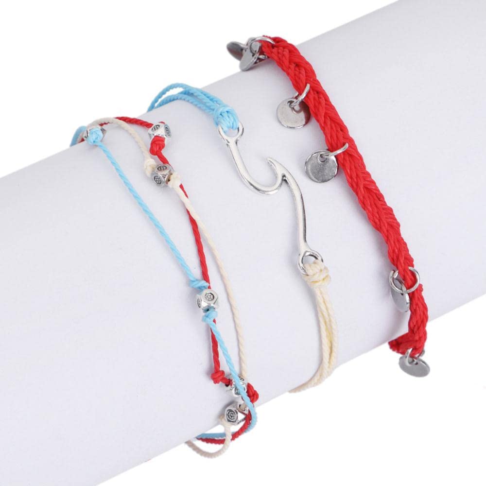 Cavigliere Bracciali Set di cavigliere a onda intrecciata con filo di cera estivo stile resort