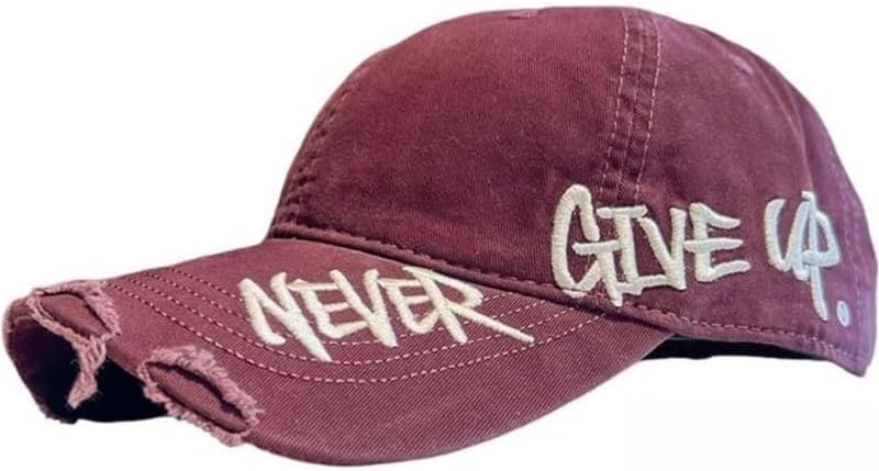 Never Give Up Distressed Cap, Adjustable Structured Dad Hat, Retro Material, Casual Outdoor Trucker Cap