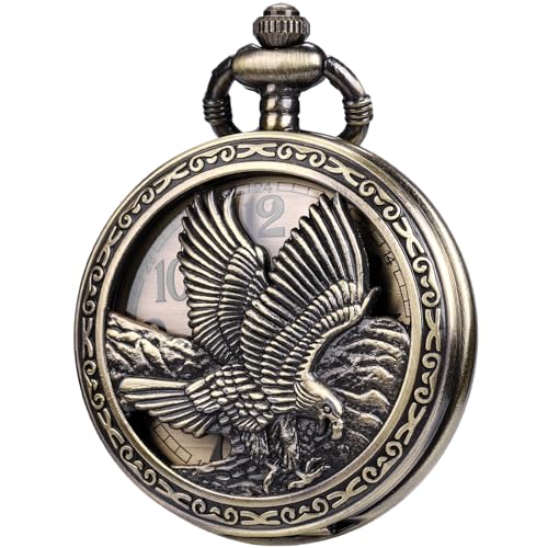 Image of SIBOSUN Eagle Design Pocket Watch with Chain Oversized 50MM 1.96 Inch Quartz Movement Arabic Numerals Half Hunter Cover Analog