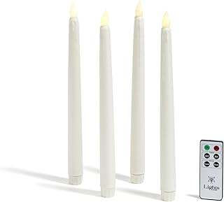 LampLust Battery Candlesticks with Remote - 10 Inch, 4 Pack, Real Wax, Flickering LED Flame, Flameless Taper Candle, Faux Drip Effect, Valentines Day Decoration, Floating Ceiling Candles