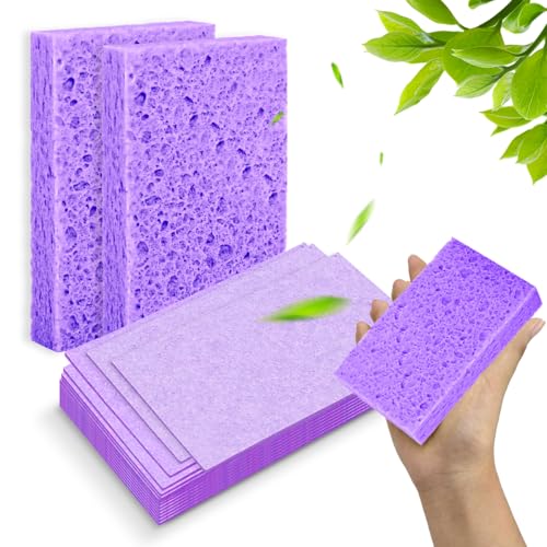 Image of 12 - Pack Non-Scratch Scrub Sponges - Sponges for Dishes and Washing Dishes, Cleaning Sponges for Kitchen Home Bathroom Cars, Funny Cut-Outs DIY for Kids (Purple