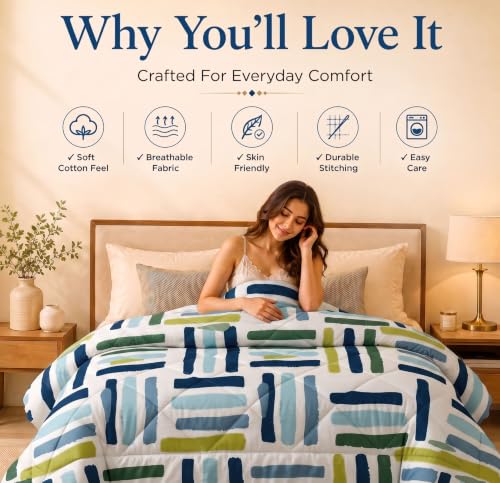 Image of HOMEKART 220 GSM Reversible Microfiber AC Comforter /Duvets for Mild Winter | All Season Single Size 3 Layered Quilted Blanket for Single Bed (230 cm x 150 cm,Multicolour)