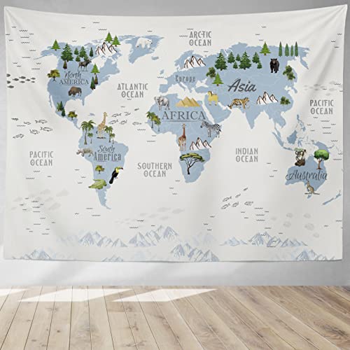Cneysid Wall Tapestry, Alphabet Wall Tapestry, World Map Wall Tapestry For Nursery Room 59.1X51.2 Inch, Cartoon Wall Tapestry For Kids Room, Animals Educational Decoration #TOP2