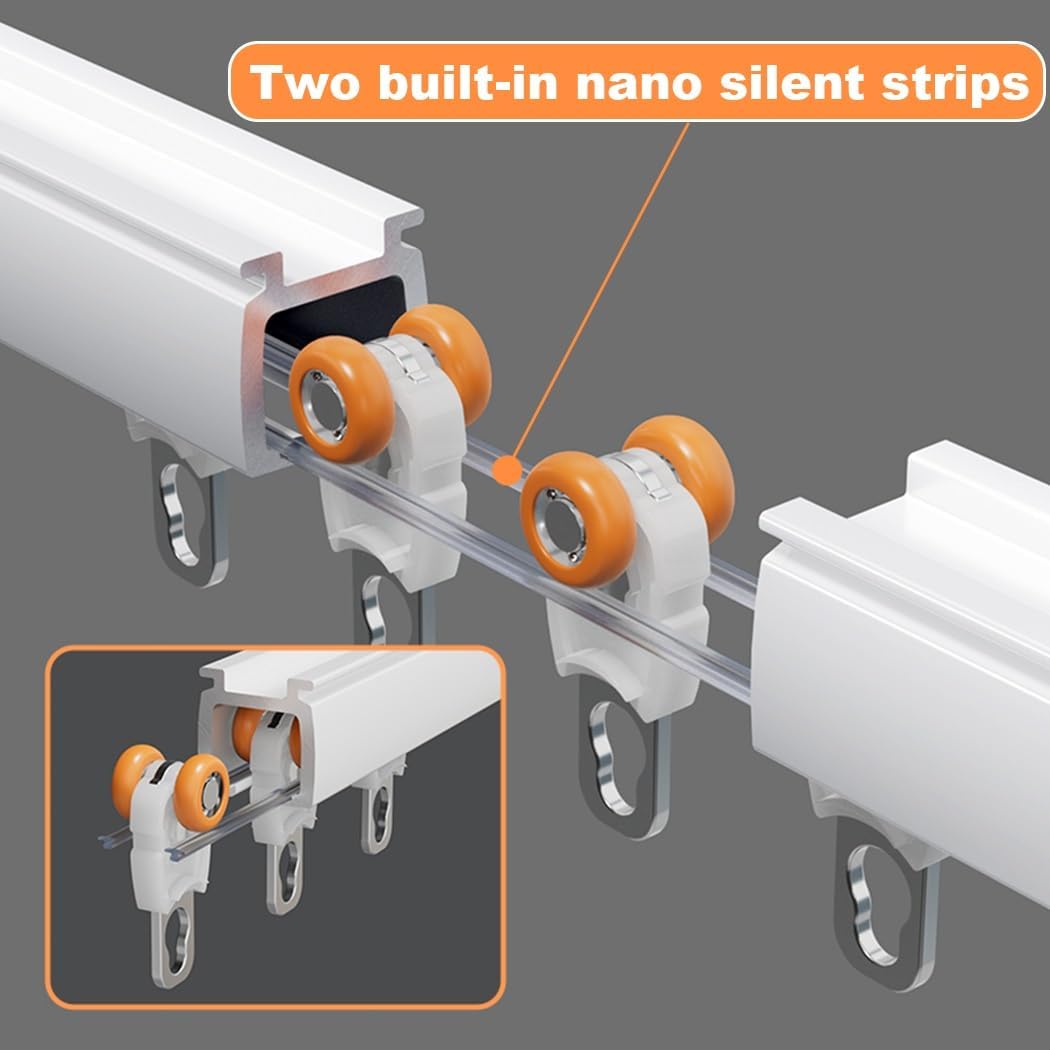 Heavy Duty Double Curtain Rail Track, Curtain Straight Rail, Ceiling Curtain Track, Wall Mounted Track Curtain System 70cm~600cm(Champagne,6.2FT/190CM)