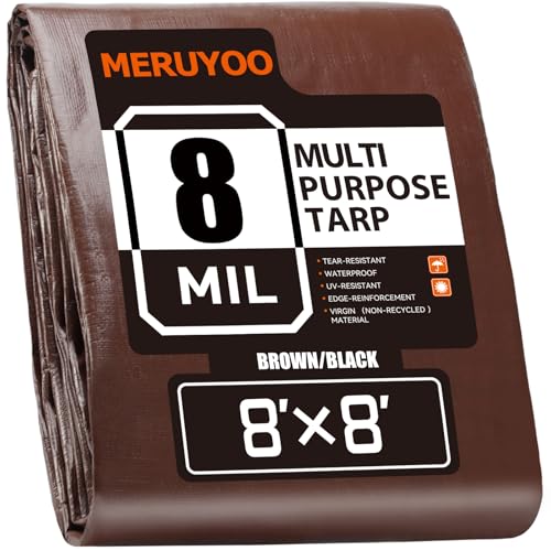 8x8 FT 8 Mil Waterproof Poly Tarp UV Resistant & Rip Tear Resistant Reversible Protective Cover with Grommets - Perfect for Patio Furniture Car Garden Plants Chicken Coop & Outdoor Storage