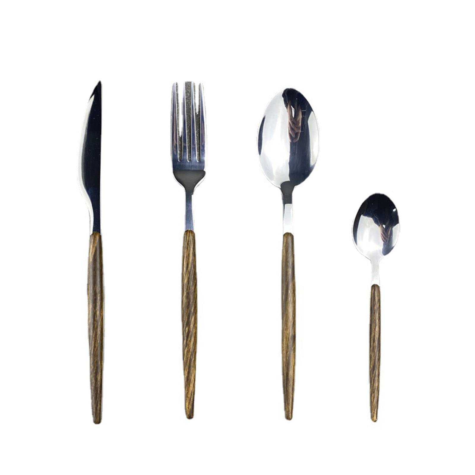 Besteckset Edelstahl mit Organizer-Tasche Reise Camping Besteck Geschirr Geschirr Set für Picknick Schule Messer Gabel Löffel Set mit Holzgriff (9 Sets mit 36 ​​Teilen)