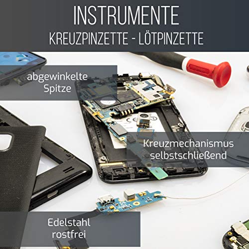 SCHWERTKRONE Lötpinzette Kreuzpinzette Industrie-Pinzette Technische Pinzette Splitterpinzette Zeckenzange - Fein Gebogen - 11,5 cm