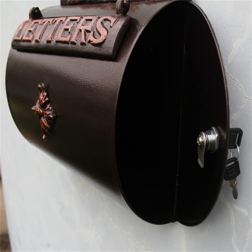 HBJWOV European Cylinder Iron Wall Mounted Mailbox Garden Decor Antique Copper Outdoor Magazine