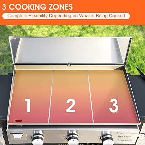 Mfstudio Flat Top Griddle Grill With Lid, 3 Burner 33,000 Btu Propane Bbq Grill Outdoor Cooking Station, One Step To Set As A Table Top Griddle For Camping #TOP2