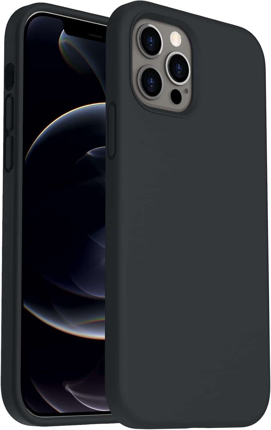 ORNARTO Shockproof Liquid Silicone Designed for iPhone 12 Case and iPhone 12 Pro Case Gel Rubber Full Body Protection Anti-Shock Cover Case Drop Protection 6.1inch-Black