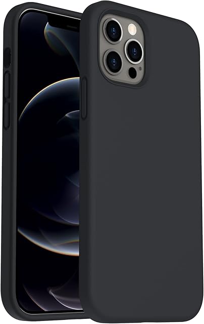 ORNARTO Shockproof Liquid Silicone Designed for iPhone 12 Case and iPhone 12 Pro Case Gel Rubber Full Body Protection Anti-Shock Cover Case Drop Protection 6.1inch-Black
