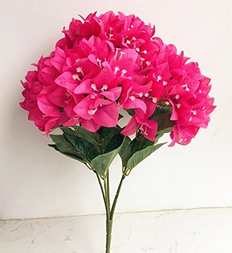 2 Bunches Bougainvillea Glabra Artificial Display Flower 5 Heads/Bunch Big Size Fake Bougainvillea Flower for Wedding Centerpieces Decorative Flowers (hot Pink)