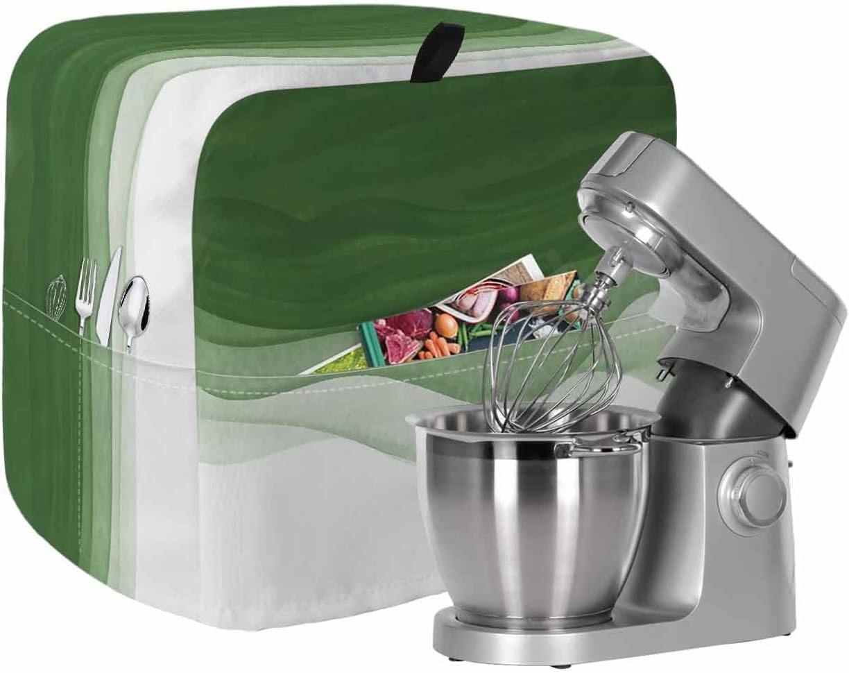 Ombre Waves Stand Mixer Cover with Storage Pocket, Waterproof Kitchen Mixer Covers, Abstract Art Gradient Sage Green Modern Kitchen Appliance Dust Cover Compatible with 6-9 Quart Mixers
