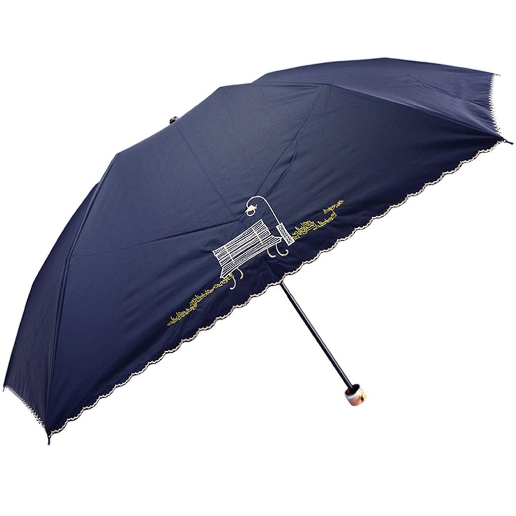 QWZ Travel Umbrella Sun Umbrella Small and Portable Ultra-light Pocket Umbrella Rain and Rain Dual-use Three-fold Umbrella Windproof Compact Umbrella (Color : Blue)