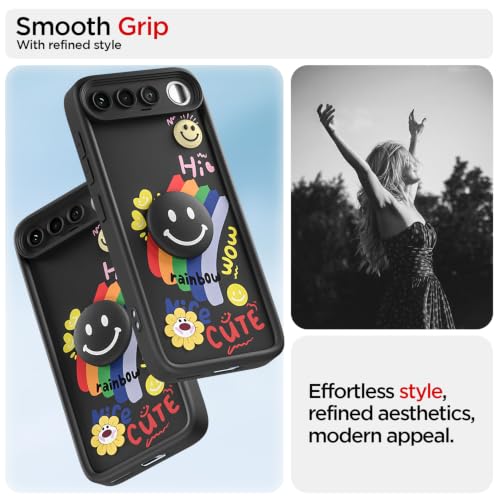 Image of Pikkme Back Cover for Realme 16 5G | Soft Silicone| Cute Rainbow Smile & 3D Cartoon Flower Design | Shockproof Raised Camera Protection Bumper Case (Black)