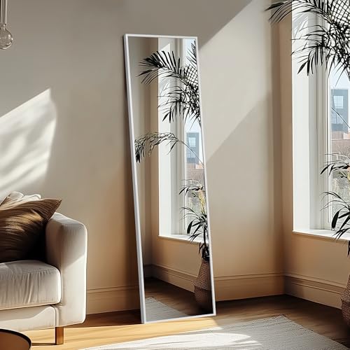 Image of Delma Full Length Mirror,Large Floor Mirror with Aluminum Frame for Bedroom, Bathroom, Living Room,Wall Mount or Freestanding Design(with Stand,Rect 56x15-Silve)